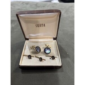 Vintage Swank Gold Tone Cufflinks And Tie Tac Set In Original Box